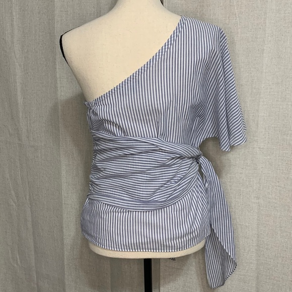 1. STATE One Shoulder Striped Tie Wrap Top - Picture 5 of 6